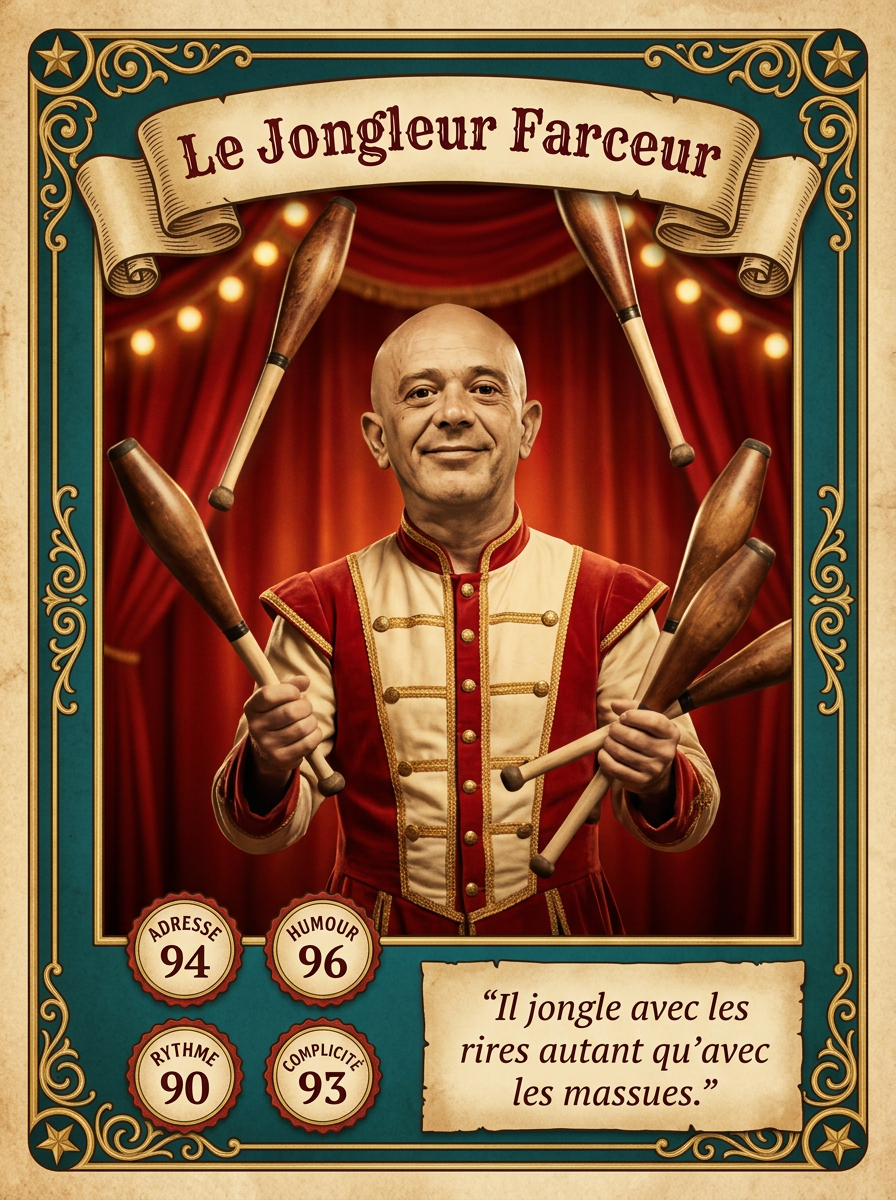 Guillaume BESTAGNE — carte d'artiste « Le Jongleur Farceur » à l'ASBTP Cirque